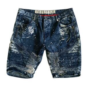 ENCRYPTED Men’s Size 40 Paint Spatter Denim Jean Bermuda Shorts